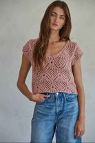 Crochet Knit Cap Sleeve Sweater Top