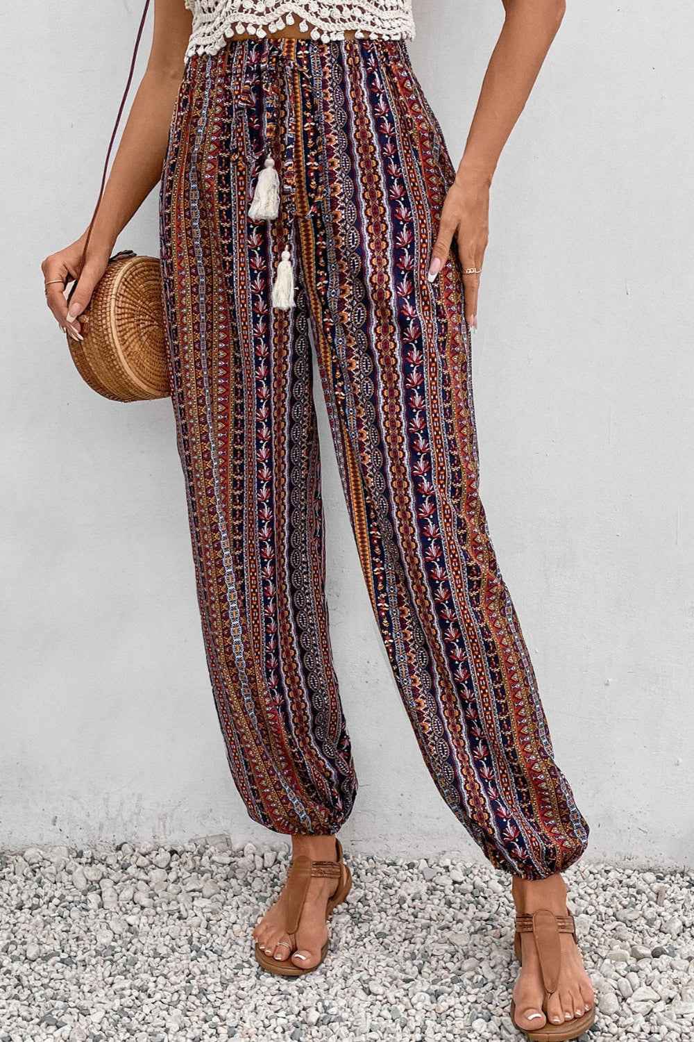 Tassel Printed High Waist Pants