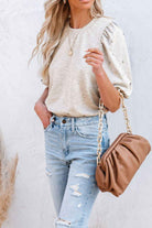 Rhinestone Pearl Puff Sleeve Top