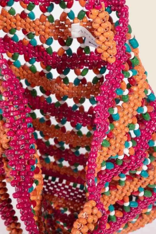 Contrast Wooden Beaded Tote Bag