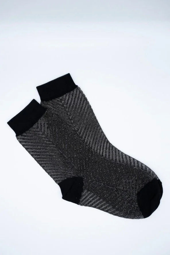 Black sheer socks with glittery chevron pattern, high quality style from Love Classic