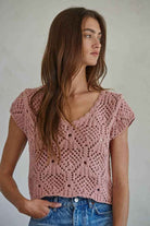 Crochet Knit Cap Sleeve Sweater Top