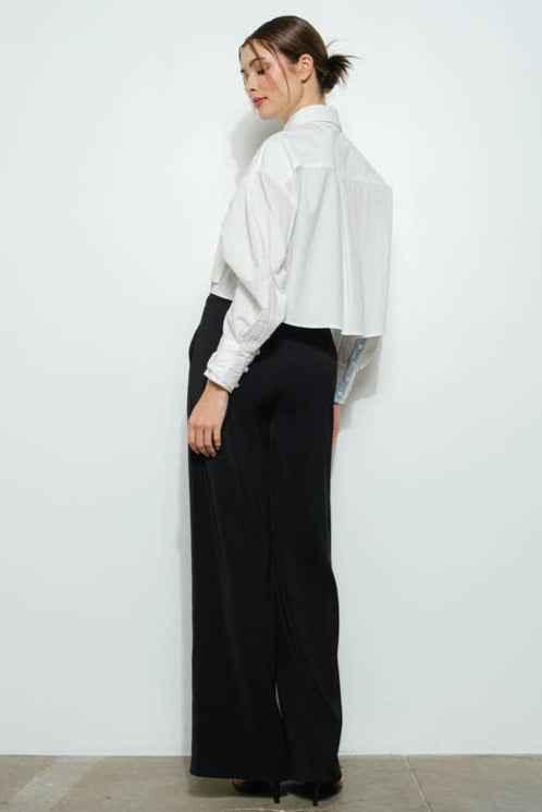 Bow Ribbon Cropped Button Up Shirt