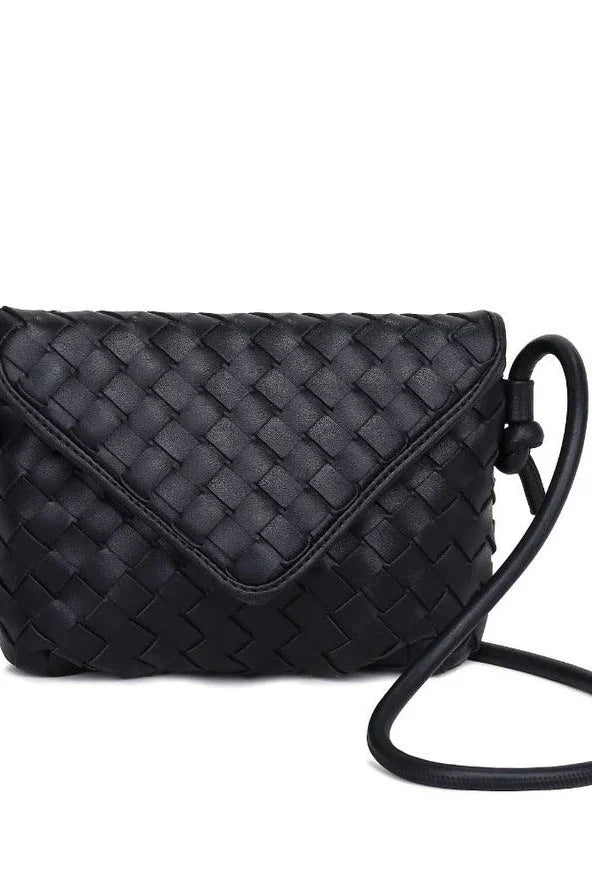 Black woven crossbody bag with flap closure from Love Classic high quality styles