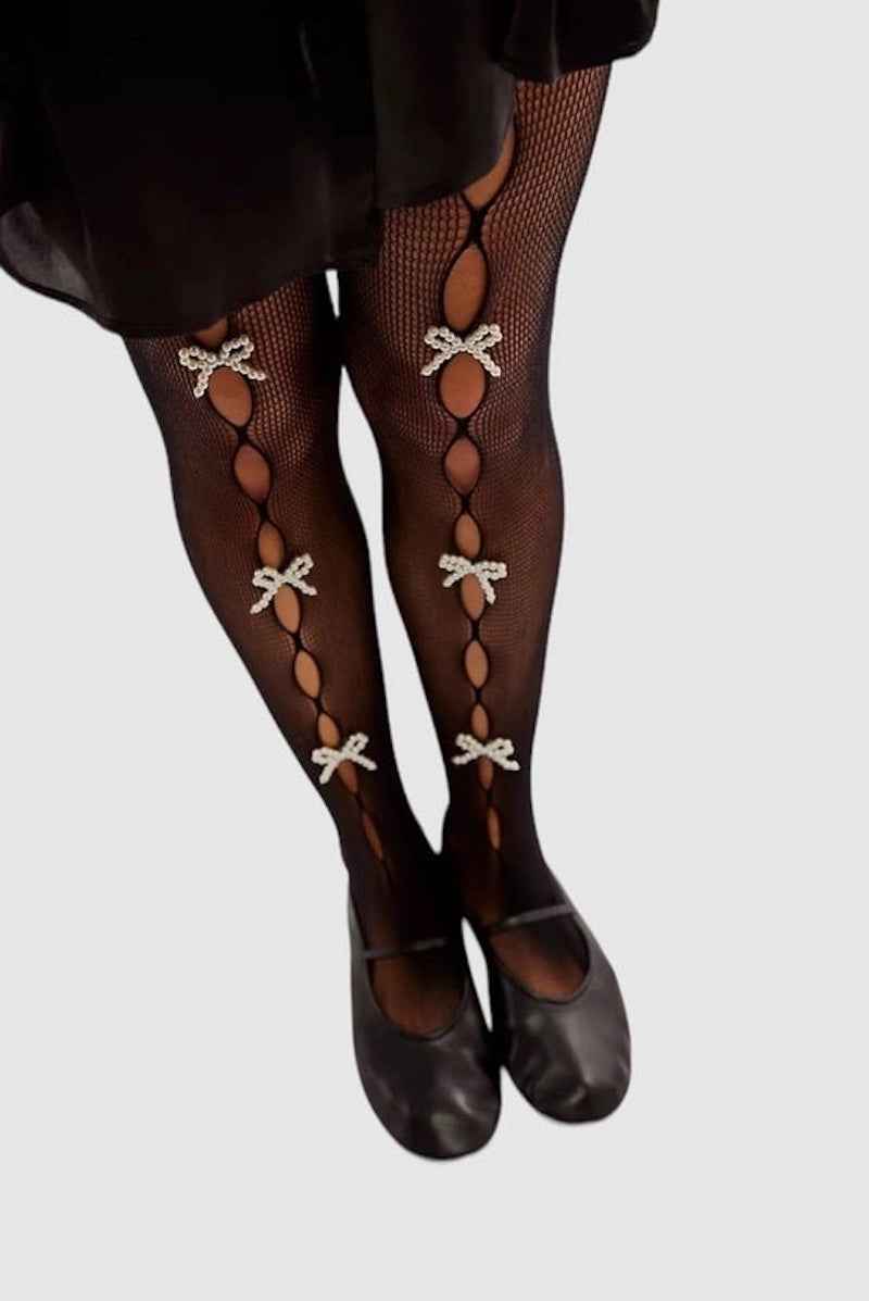 Pearl Bow Peek A Bow Tights