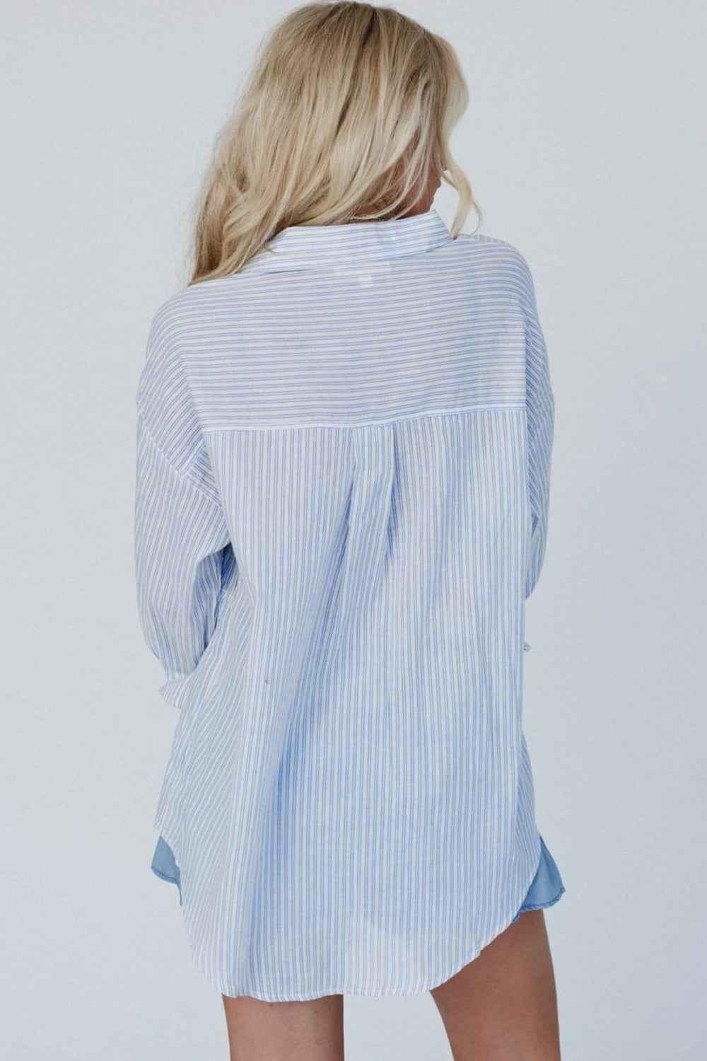 High-Low Striped Button Up Shirt