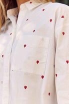 Full of Red Hearts Embroidery Button Up Shirt