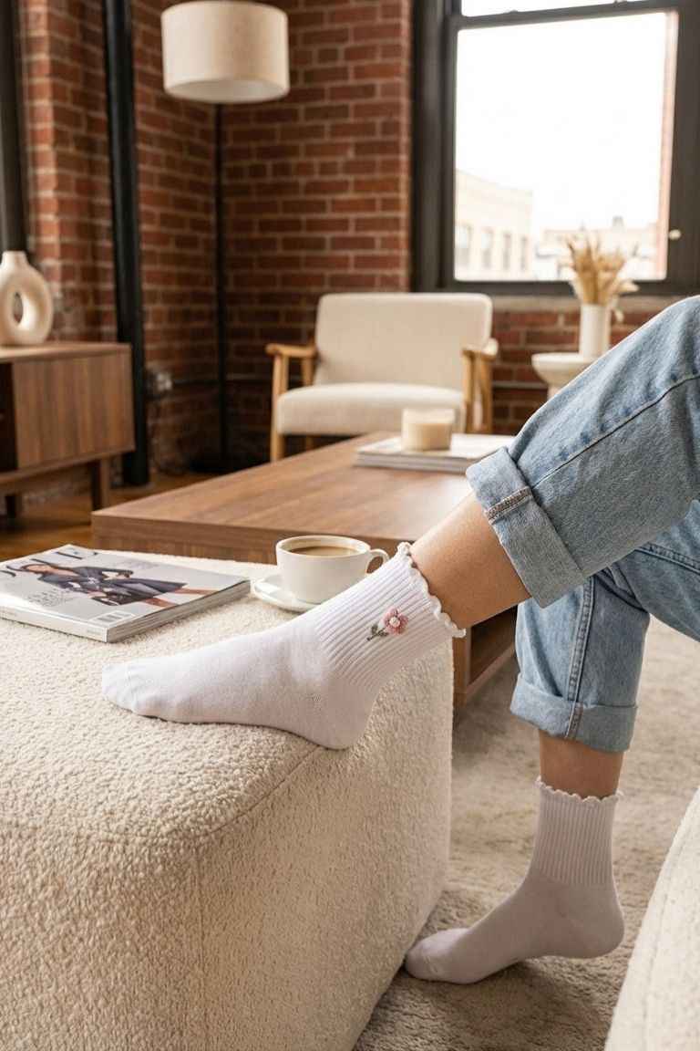 3-Pack Blush Pearl Rose Ruffle Crew Socks