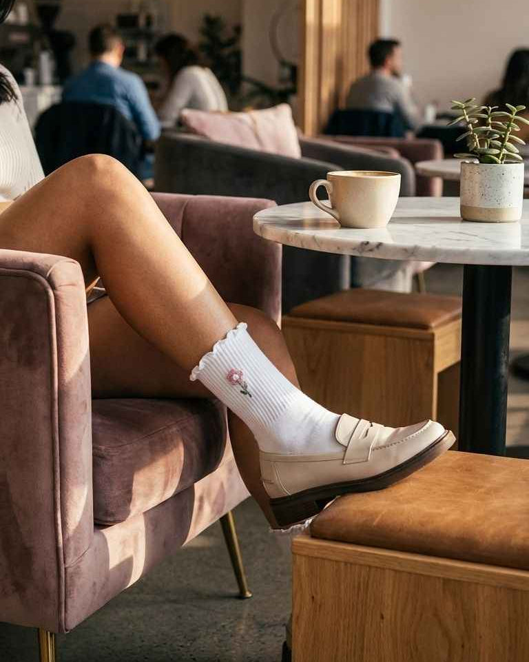 3-Pack Blush Pearl Rose Ruffle Crew Socks