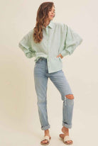 Voluminous Sleeve Button Up Stripe Shirt