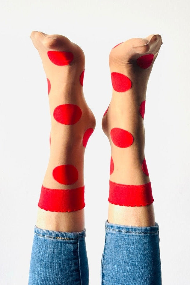 Extra large polka dot sock in red 2