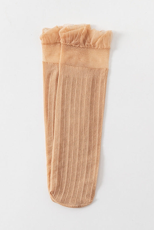 Sheer Ruffle Tulle Sock Tan - Love Classic