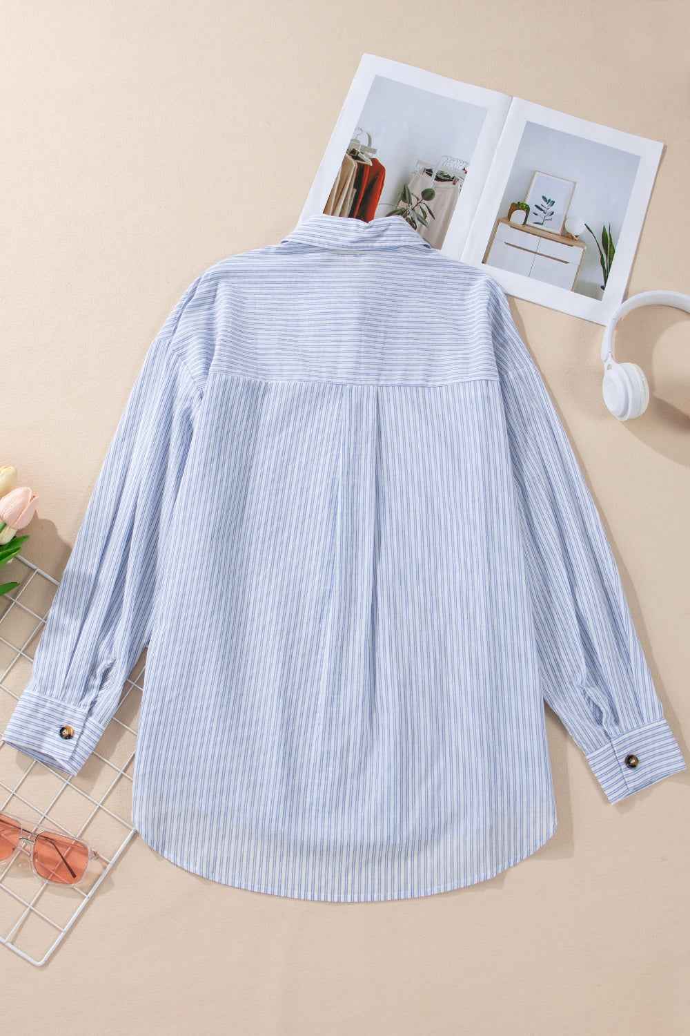 High-Low Striped Button Up Shirt