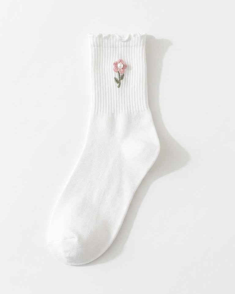 3-Pack Blush Pearl Rose Ruffle Crew Socks