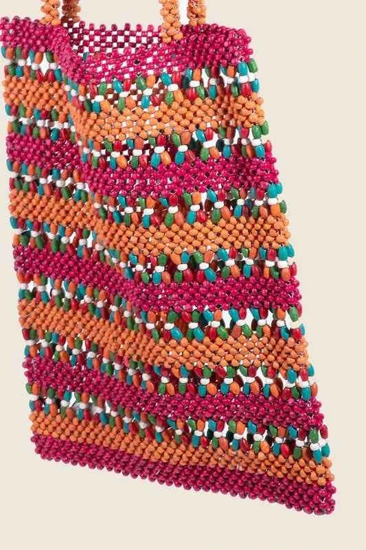 Contrast Wooden Beaded Tote Bag
