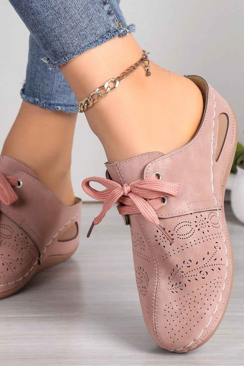 Lace-Up Round Toe Wedge Sandals