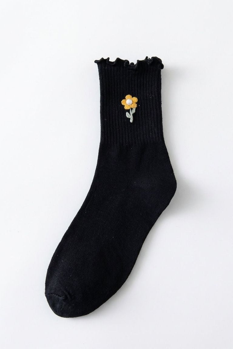 Blush Pearl Rose Ruffle Crew Socks