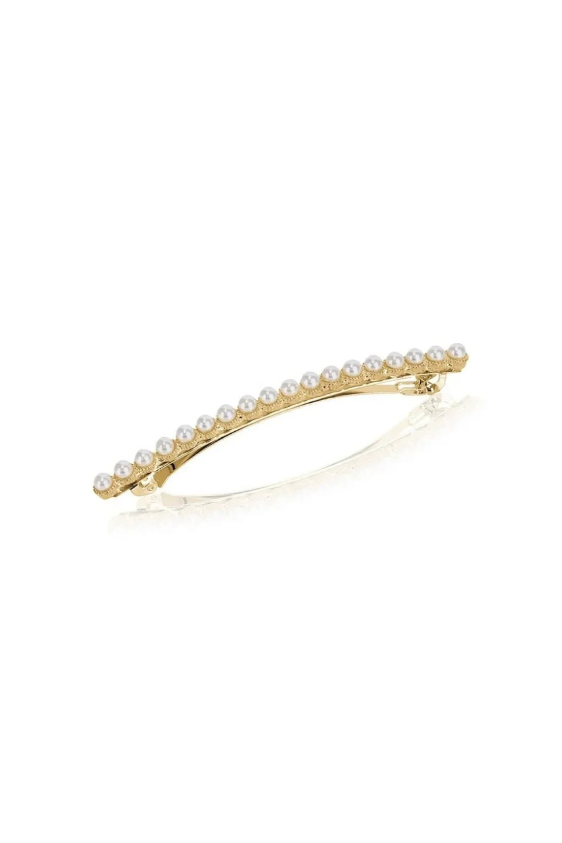 Gold hair barrette with row of small pearls, elegant hair accessory from Love Classic