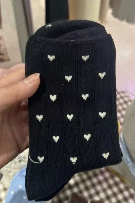 Black with Ivory Soft Allover Heart Crew Sock