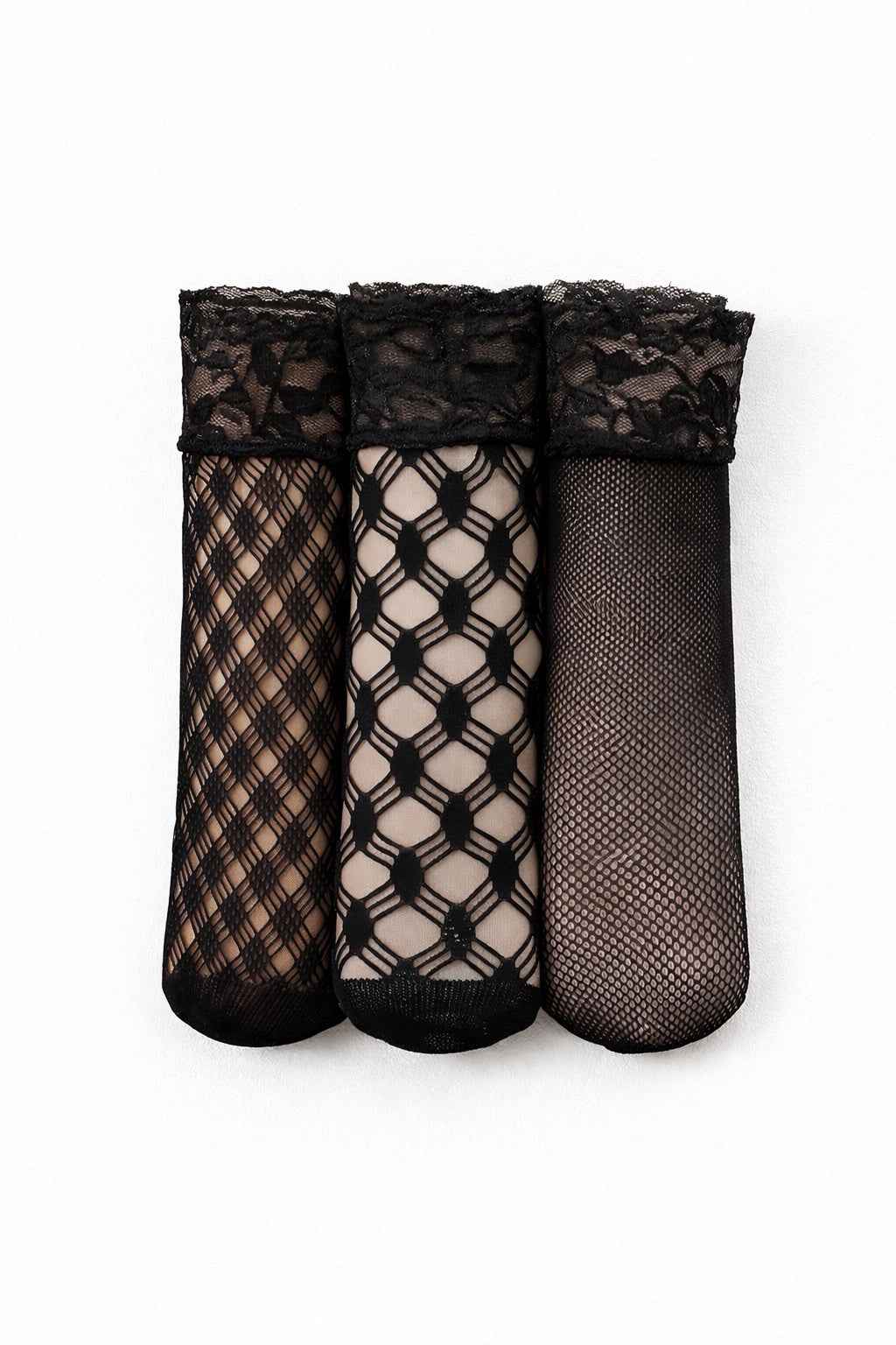 3-Pack Floral Diamond Lace Fishnet Socks