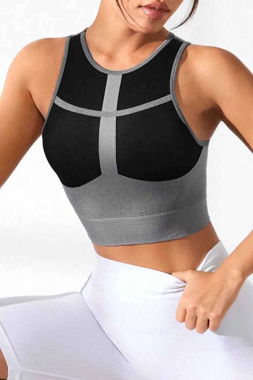 Color Block Round Neck Active Tank