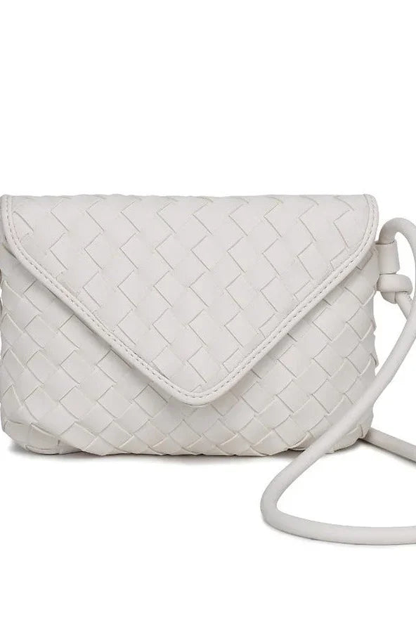 White woven crossbody purse with flap closure from Love Classic, high quality stylish bag