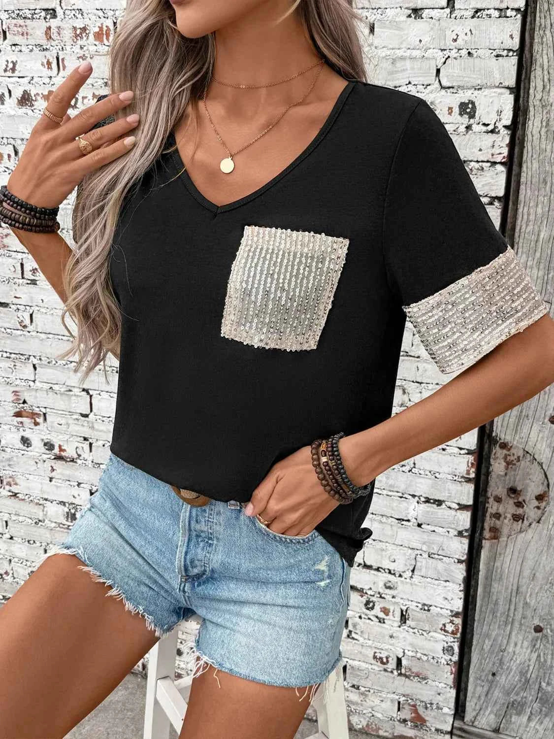 Sequin Short Sleeve T-Shirt