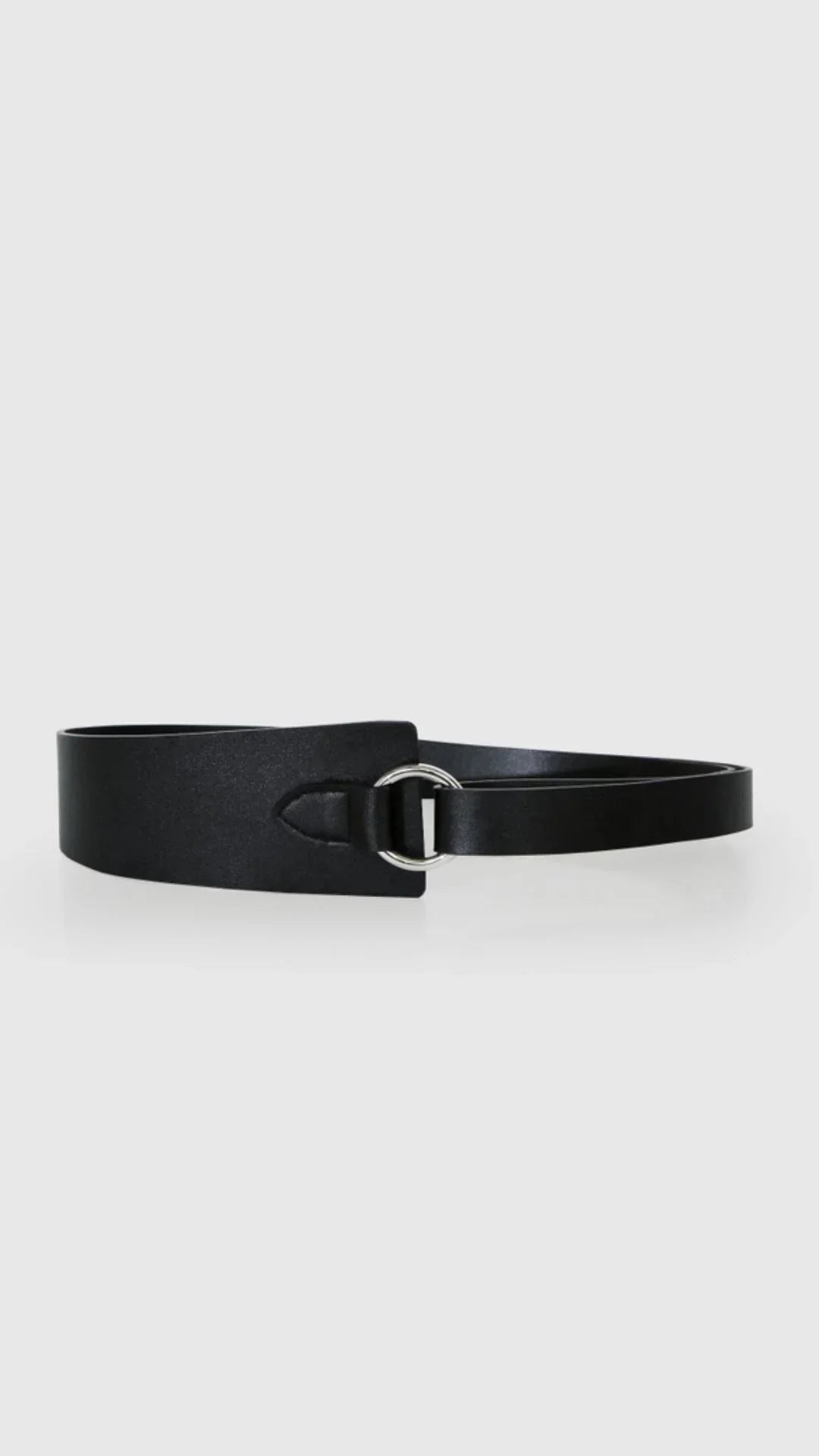 Black wide leather belt with silver buckle from Love Classic on white background