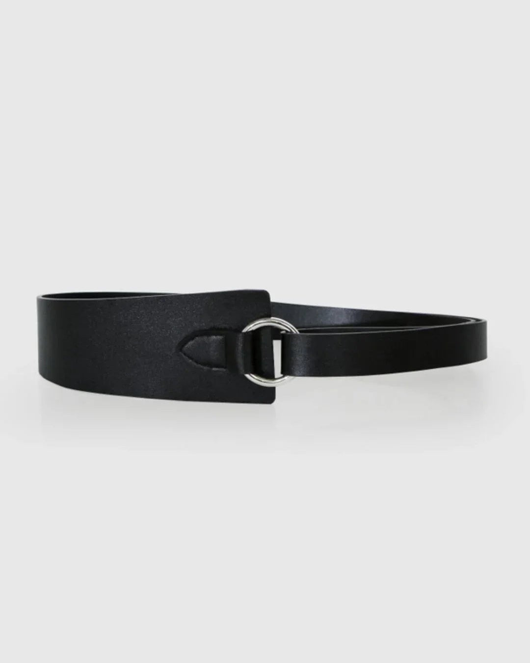 Black wide leather belt with silver buckle from Love Classic on white background