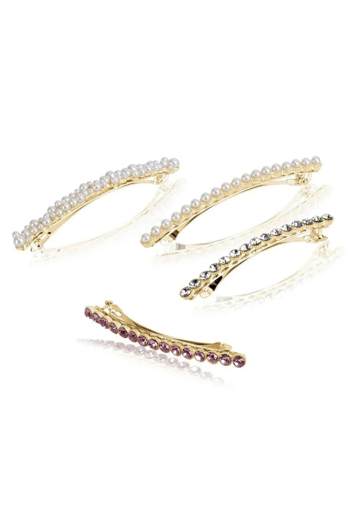 Gold hair barrettes with pearls and crystals, Love Classic high quality hair accessories
