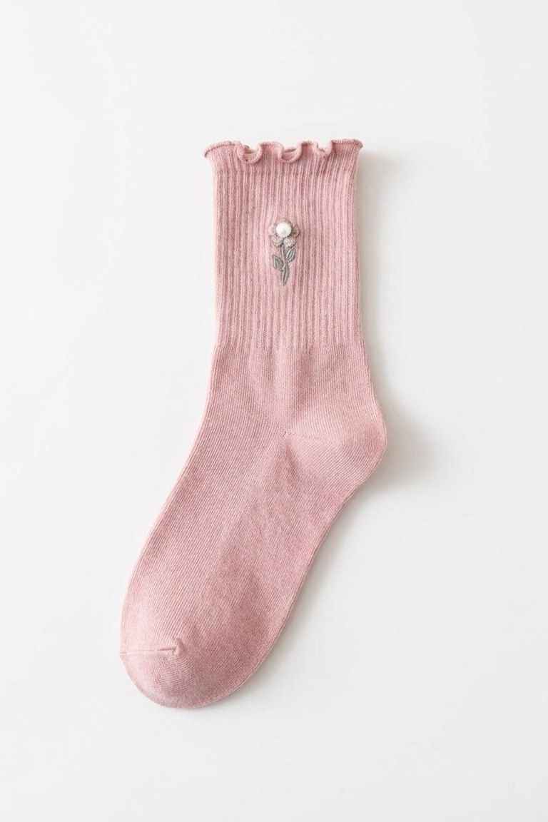 3-Pack Blush Pearl Rose Ruffle Crew Socks