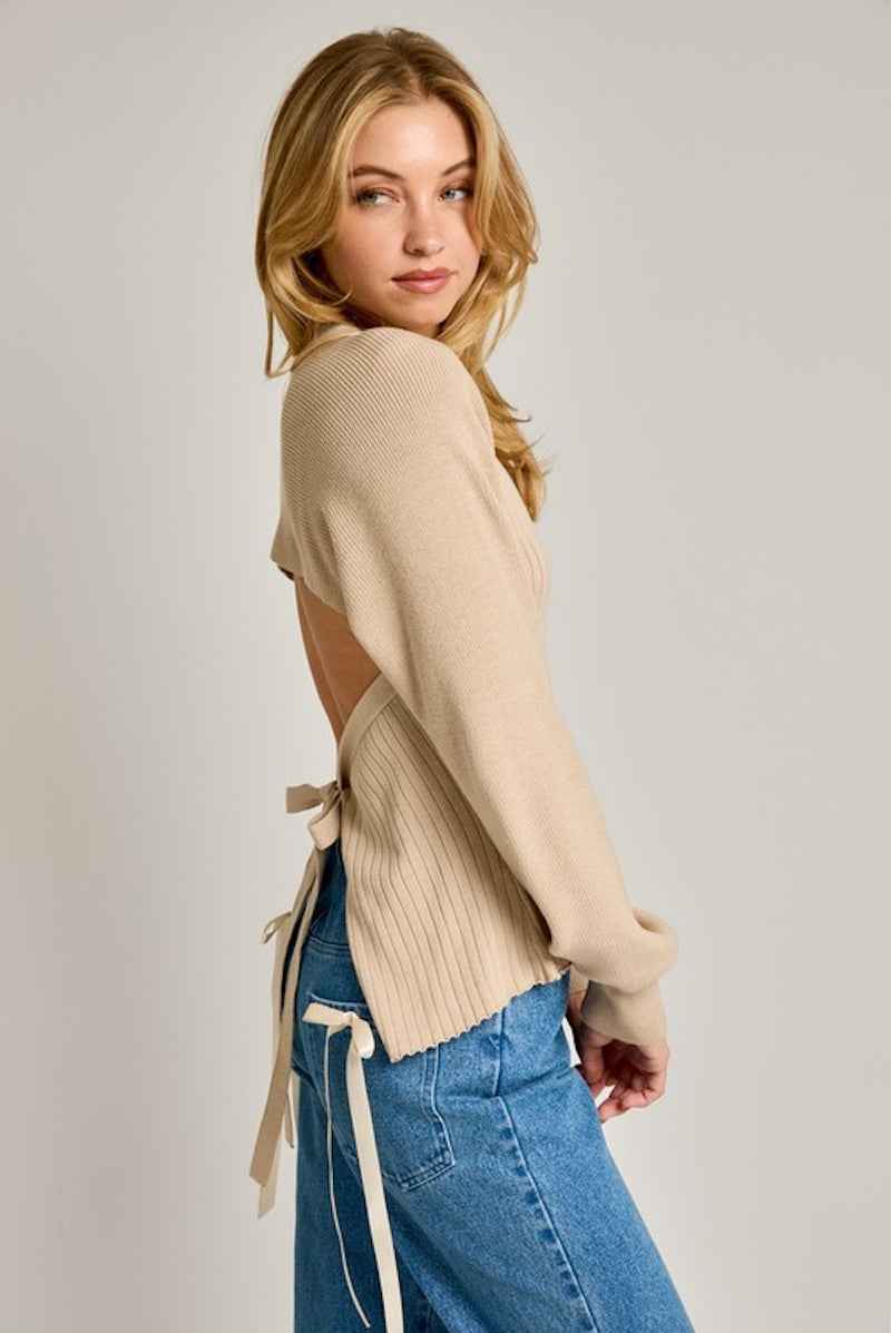 Ribbed Open Back Sweater