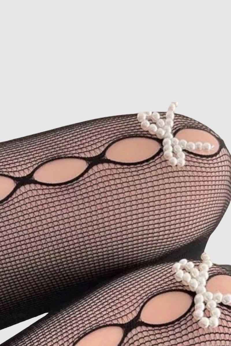 Pearl Bow Peek A Bow Tights