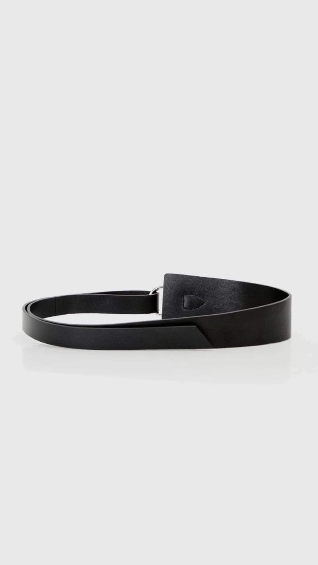Black minimalist belt on white background, Love Classic high quality accessory style