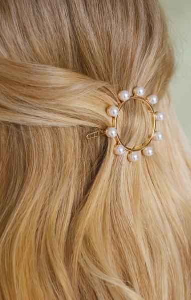 Gold Circle Pearl Barrette Clip