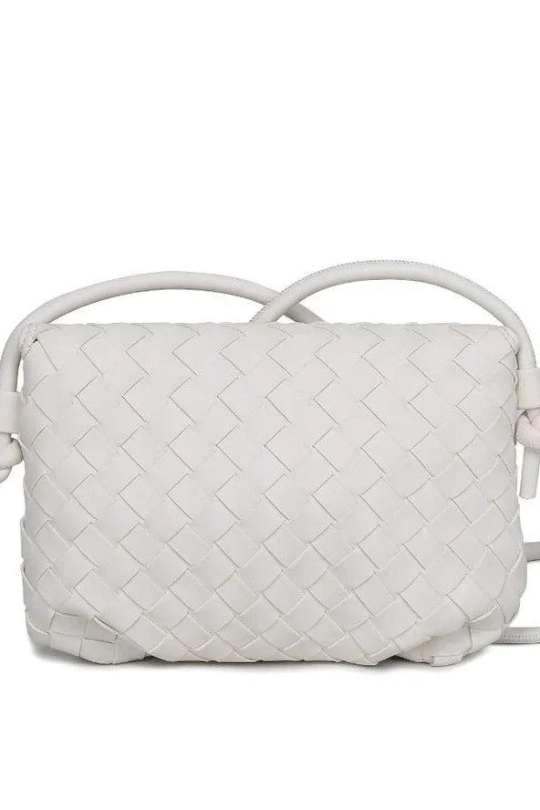 White woven leather crossbody bag, Love Classic, modern minimalist high quality style
