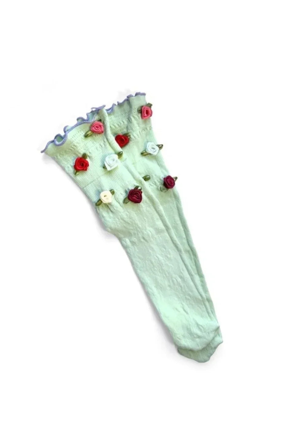 Mint green sock with colorful rose flower embellishments, Love Classic style accessory