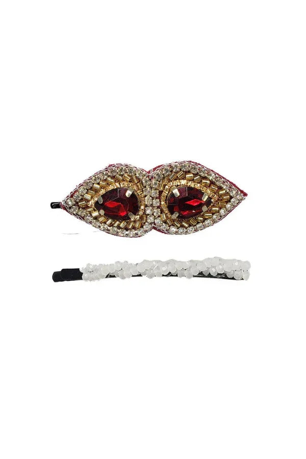 Bobby Pin Set in Maroon Mix White Smoke