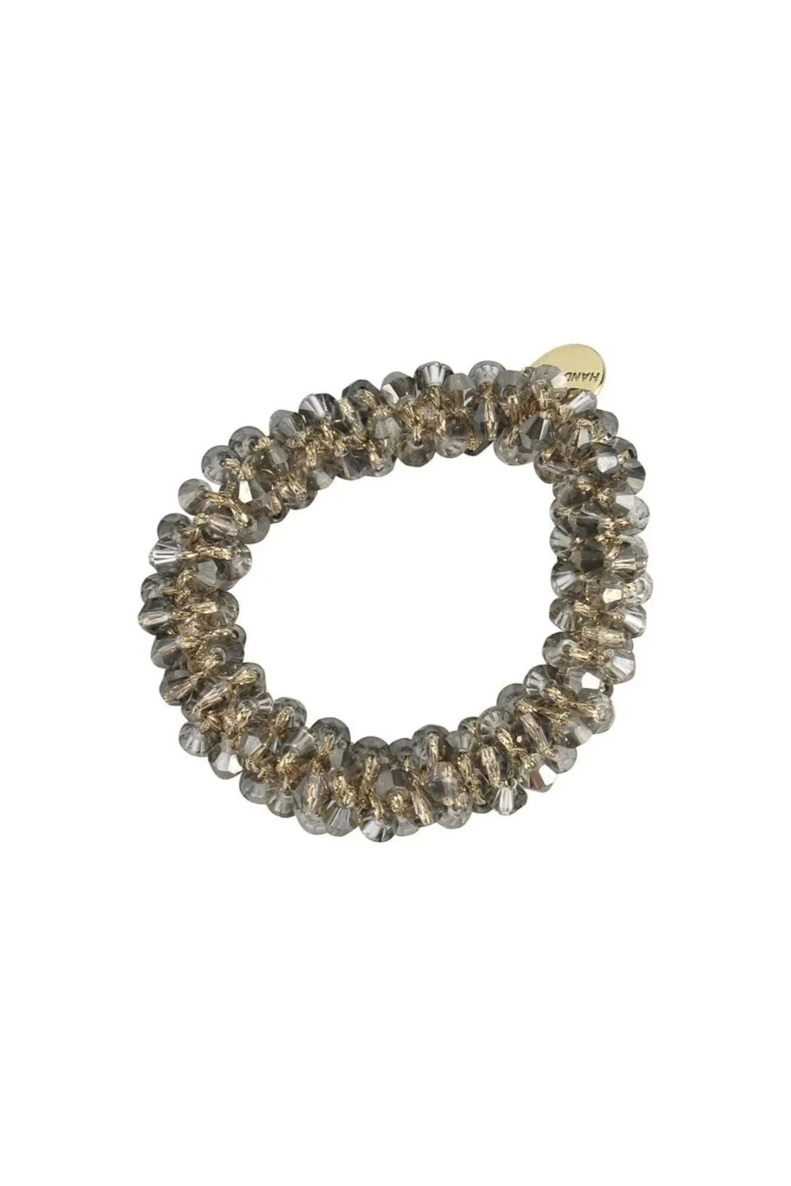 Gold and clear crystal hair elastic accessory from Love Classic on white background