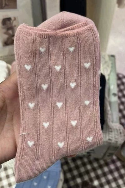 Pink with Ivory Soft Allover Heart Crew Sock