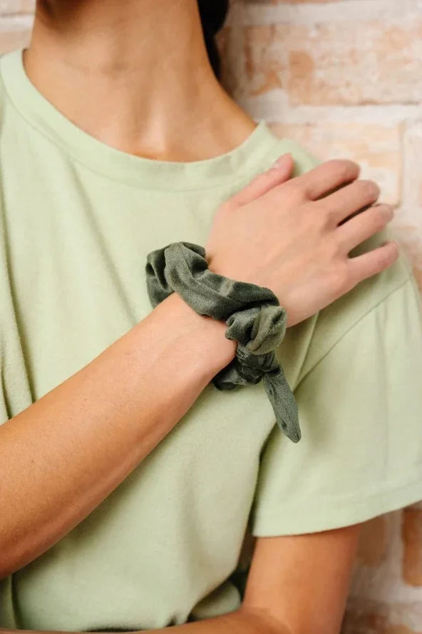 Olive Velvet Bow Scrunchie - Love Classic 3