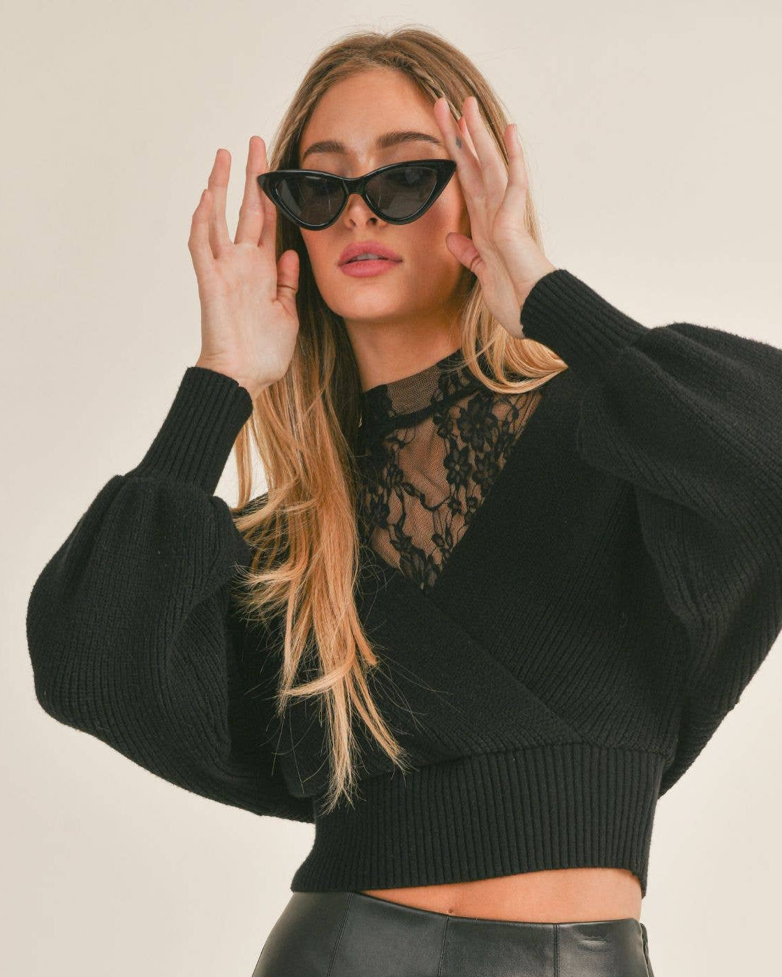 Night Glam Mixed with Lace Sweater in Black