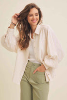 Voluminous Sleeve Button Up Stripe Shirt