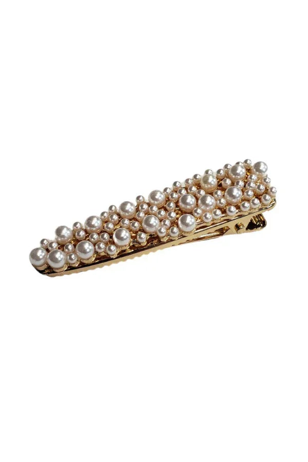Gold hair clip with layered faux pearls, elegant barrette from Love Classic accessories