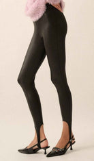 Faux Leather Wet-Look High-Waist Stirrup Leggings