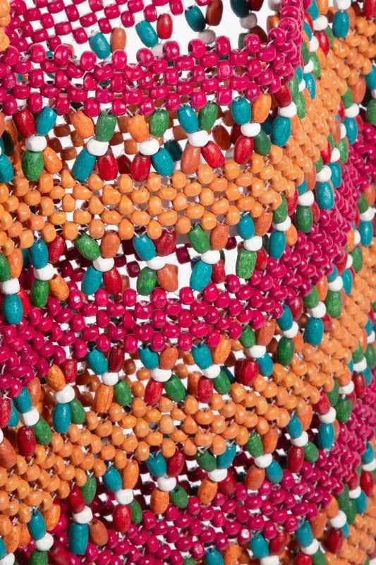 Contrast Wooden Beaded Tote Bag