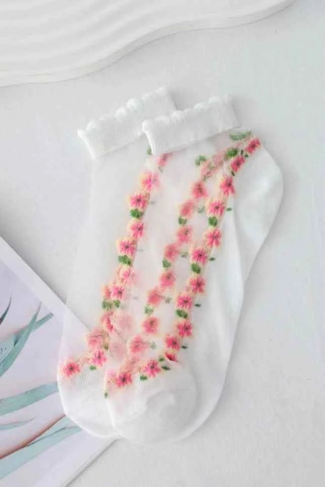Floral Short Ankle Sheer Socks