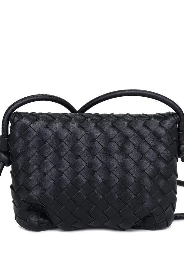 Black woven leather crossbody bag, Love Classic high quality handbag style