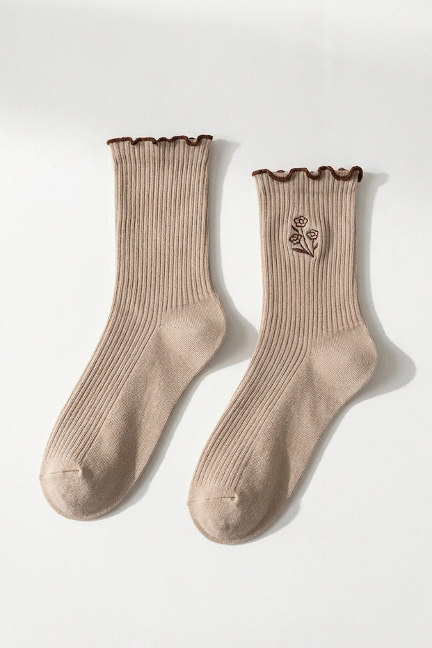 3-Pack Floral Bloom Ribbed Ruffle Crew Socks