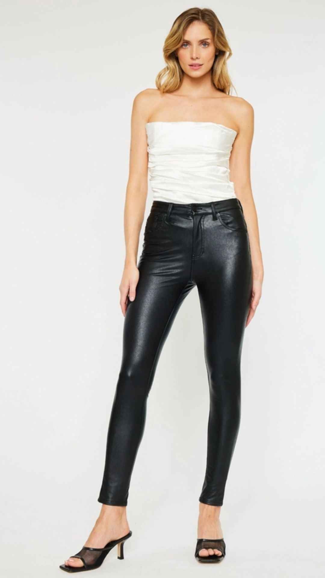 High Rise Faux Leather Super Skinny Jeans